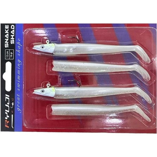 Ryuji Snake Shad 12Cm, 16Gr, (2+2AD) Color : peral White Glow